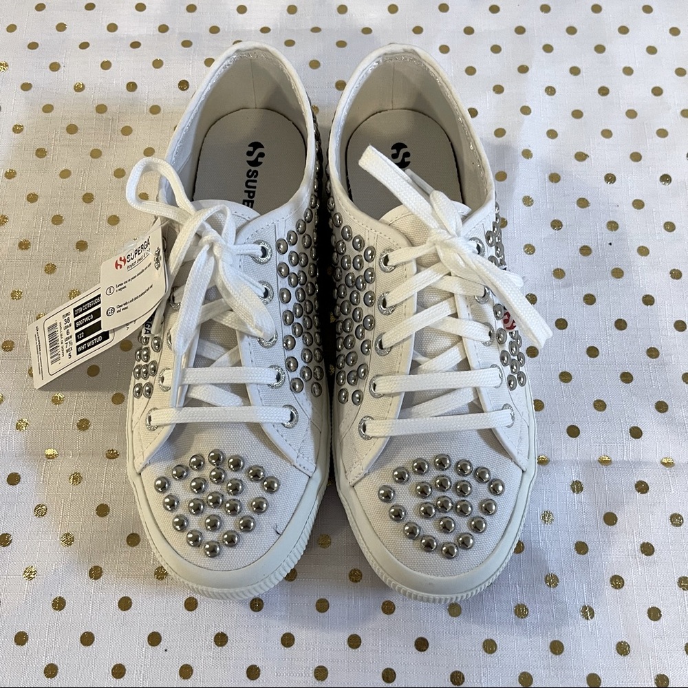 SuperGA White Silver Studded Canvas Sneakers
